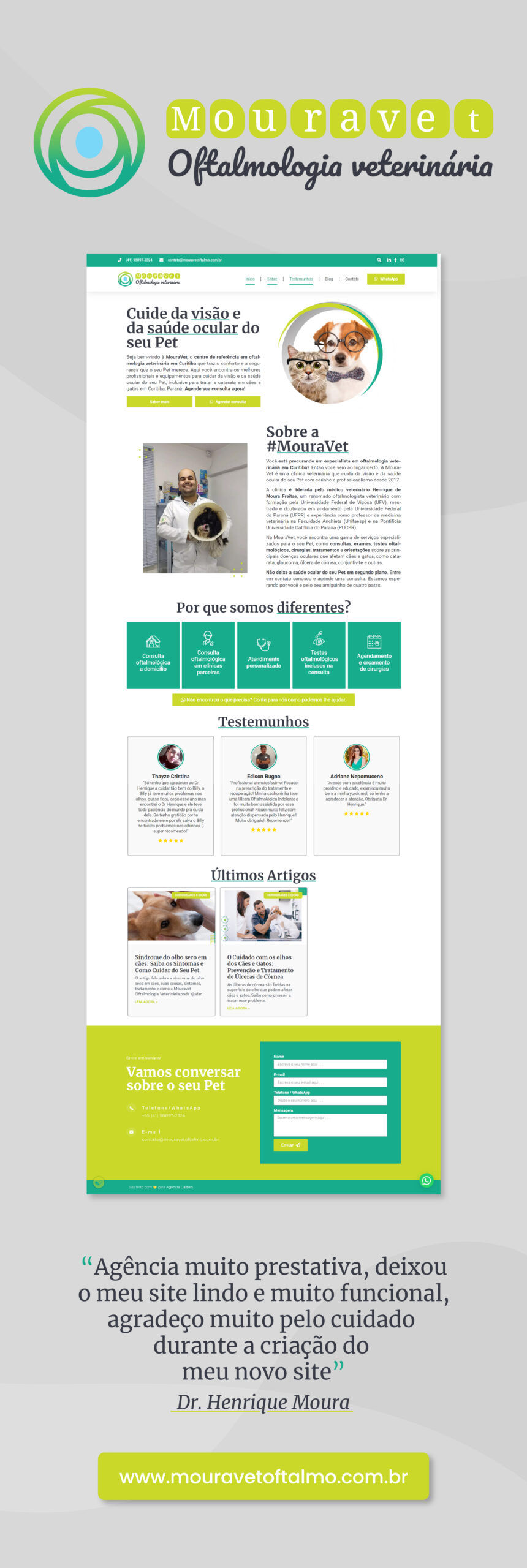 Imagem do cartão portfólio do projeto de site institucional one page do consultório veterinário Mouravet